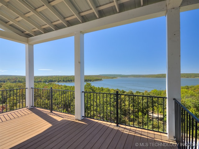 deck with a water view