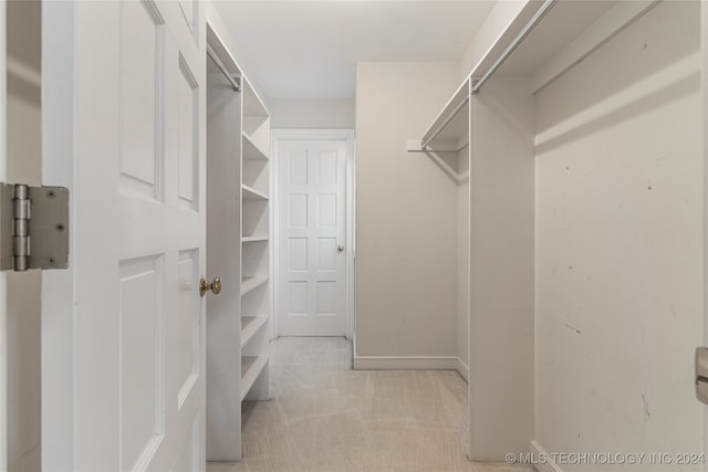 spacious closet featuring light carpet