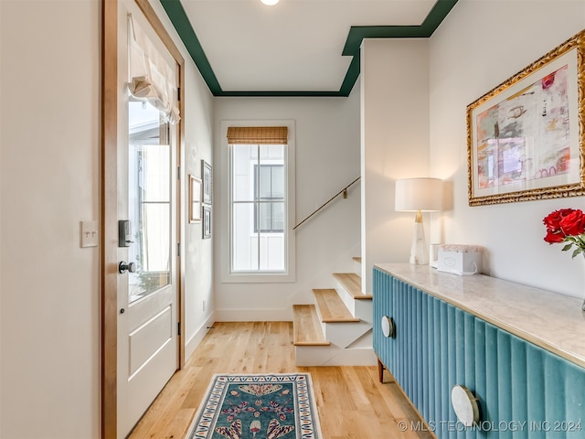 doorway to outside featuring light hardwood / wood-style floors