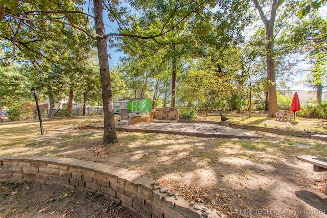 view of yard featuring a storage unit