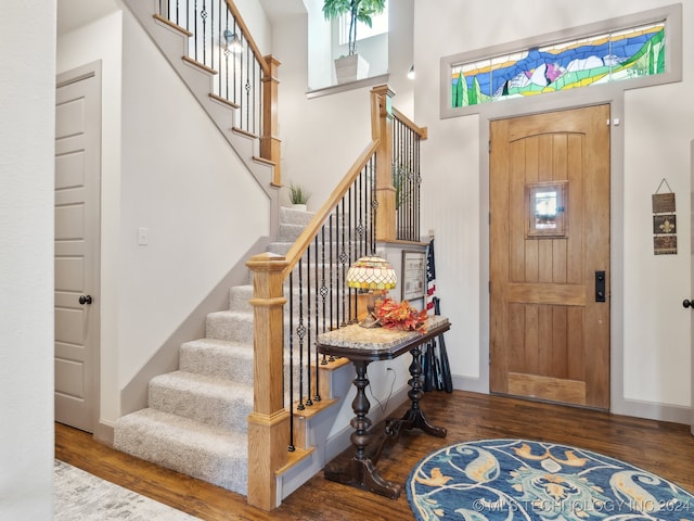 foyer with wood-type flooring