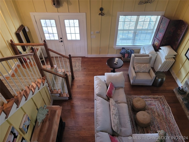 living room featuring dark hardwood / wood-style floors