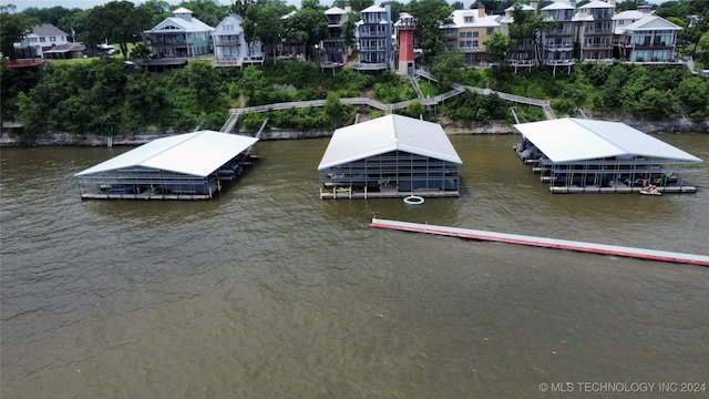 view of dock with a water view