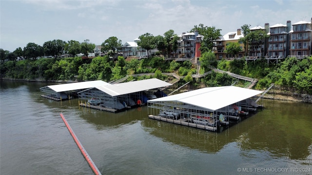 view of dock with a water view