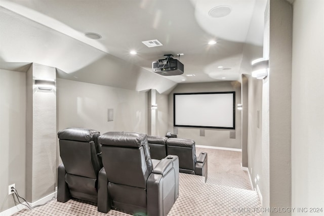 cinema room with light carpet