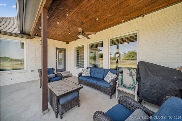 view of patio / terrace with ceiling fan and outdoor lounge area