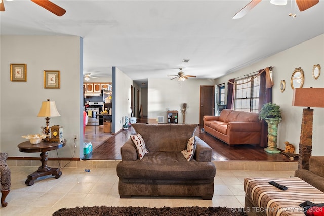 1421 S Hayes Ave, Wagoner, OK 74467 - living area with a ceiling fan and tile patterned floors
