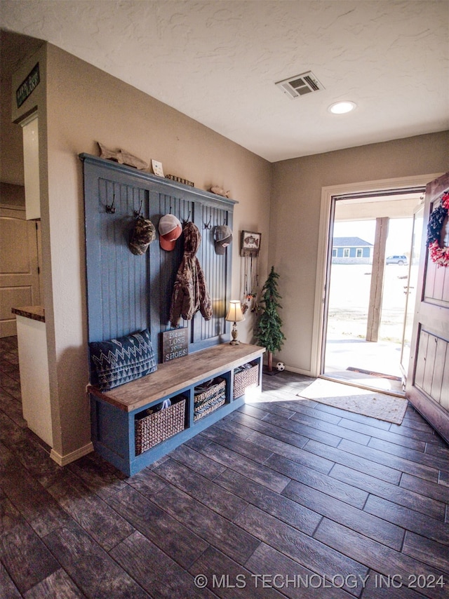 mudroom with dark hardwood / wood-style floors