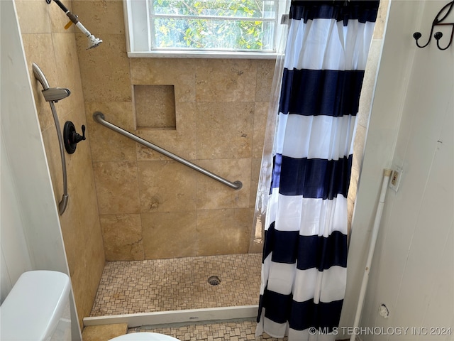 bathroom featuring toilet and a shower with shower curtain