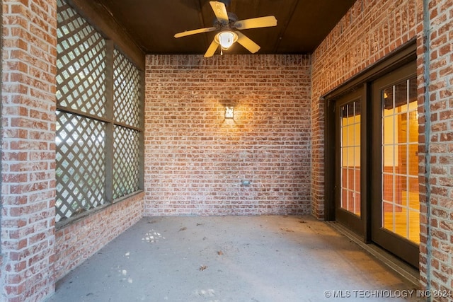 view of patio featuring ceiling fan