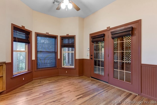 interior space featuring light wood-type flooring and ceiling fan