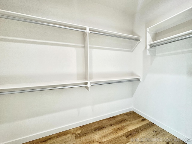 walk in closet with wood finished floors