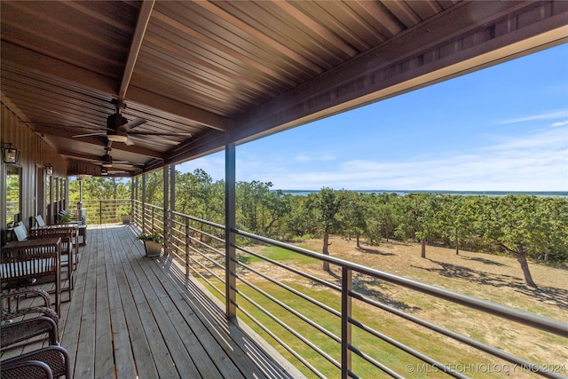 wooden terrace with ceiling fan