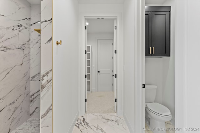 bathroom with toilet and a tile shower