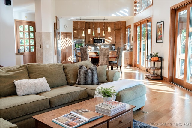 living room featuring light wood-type flooring