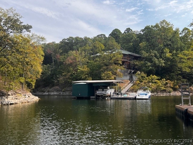 view of dock featuring a water view