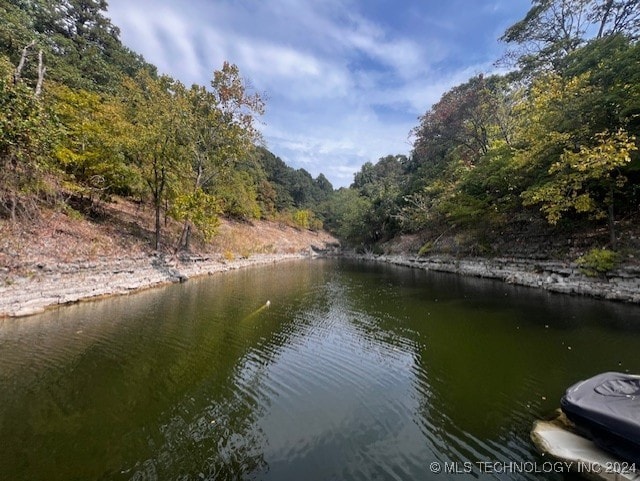 property view of water with a forest view