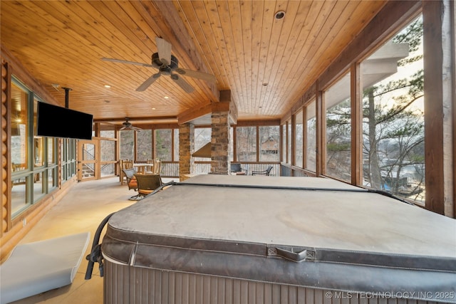 playroom featuring wood ceiling and a jacuzzi