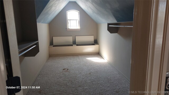 bonus room featuring carpet flooring and vaulted ceiling