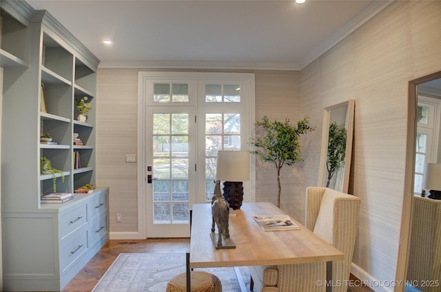 interior space with ornamental molding