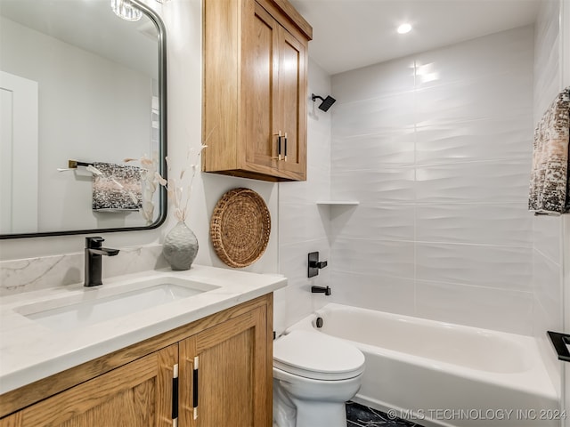 full bathroom featuring shower / bathing tub combination, vanity, and toilet