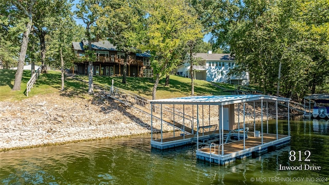 view of dock with a water view