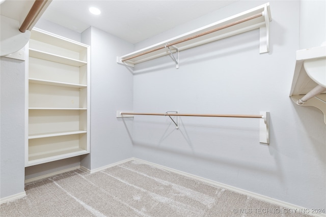 walk in closet featuring light carpet