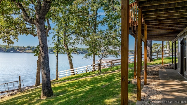 view of yard with a water view