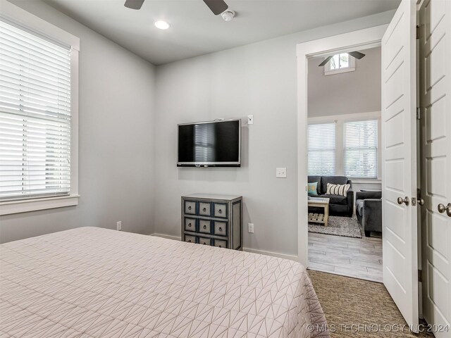 86 Ridgeline, Carlton Landing, OK 74432 - bedroom featuring wood finished floors, recessed lighting, and ceiling fan