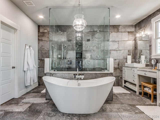 86 Ridgeline, Carlton Landing, OK 74432 - full bath with tile walls, visible vents, vanity, and a stall shower