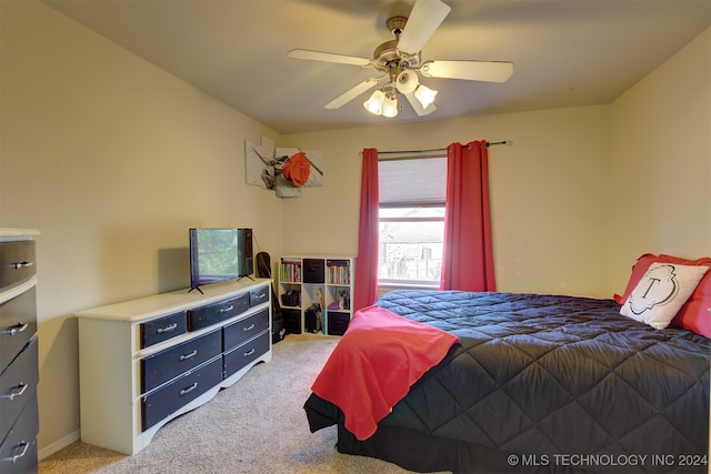 bedroom featuring carpet flooring and ceiling fan