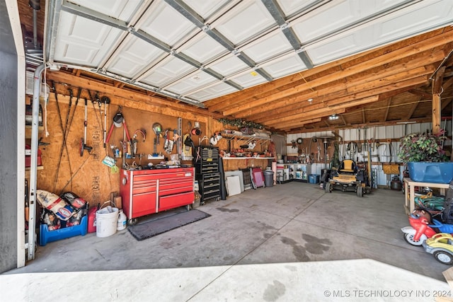 garage featuring a workshop area