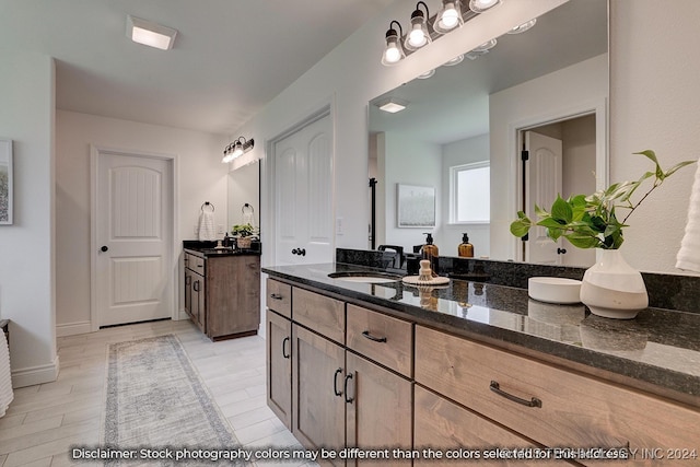 bathroom featuring hardwood / wood-style floors and vanity