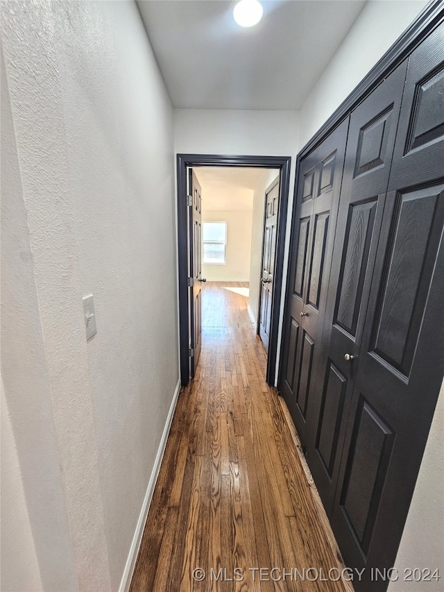 hallway with dark wood-type flooring