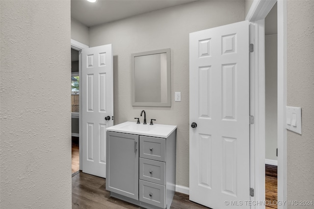 bathroom featuring hardwood / wood-style floors and vanity