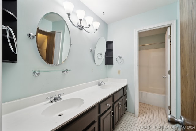 bathroom with vanity, tile patterned flooring, and shower / bathing tub combination