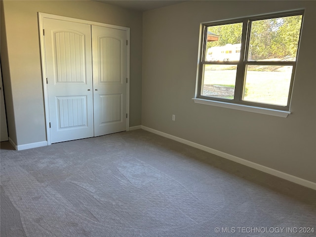 unfurnished bedroom featuring carpet flooring and a closet