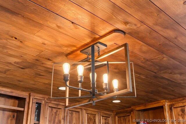 interior details with wood walls and wood ceiling