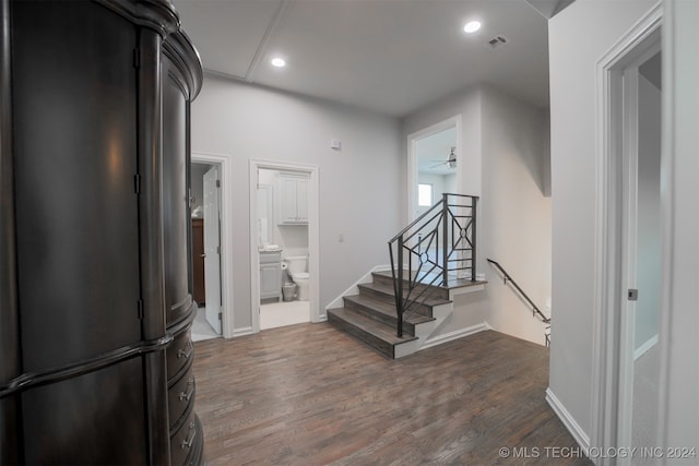 interior space with dark hardwood / wood-style floors