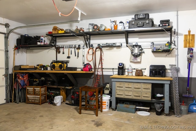 garage featuring a workshop area