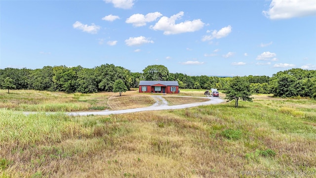 6126 Kings Rd, Ardmore, OK 73401 - view of yard with dirt driveway, a rural view, and a wooded view