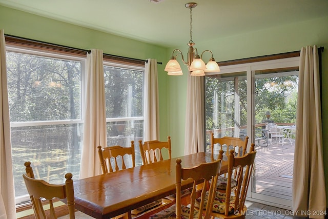 dining area with a notable chandelier and a healthy amount of sunlight