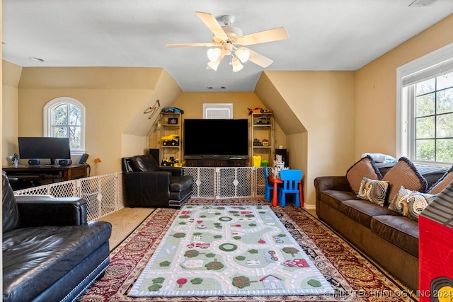 living room featuring ceiling fan