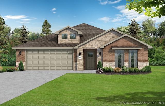 view of front facade featuring a front yard and a garage