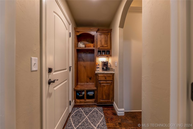 interior space with dark hardwood / wood-style floors