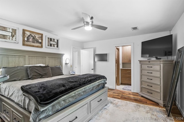 bedroom featuring ceiling fan and light hardwood / wood-style floors