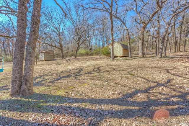 view of yard with a storage unit and an outbuilding