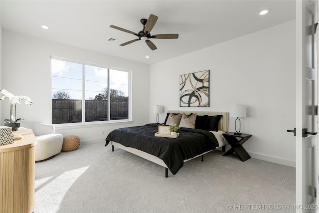 bedroom with carpet flooring and ceiling fan