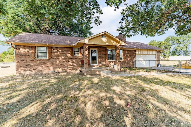 20515 S 4450, Vinita, OK 74301 - ranch-style house with brick siding, an attached garage, fence, and a chimney