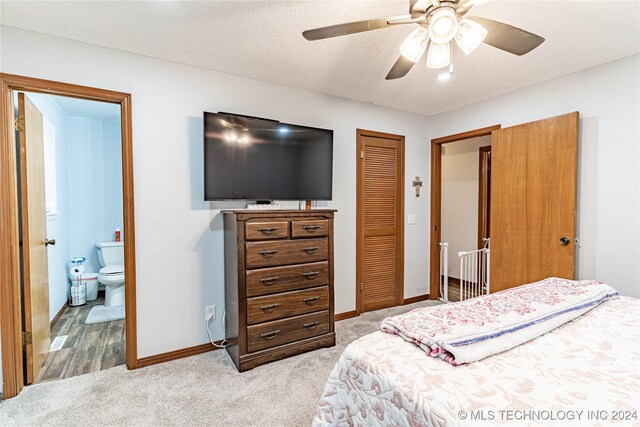 20515 S 4450, Vinita, OK 74301 - bedroom featuring a closet, light carpet, baseboards, ensuite bathroom, and ceiling fan